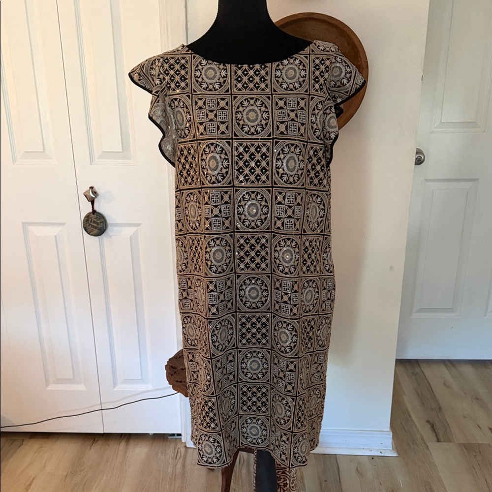 Antik Batik Black and Cream Patterned Midi Dress